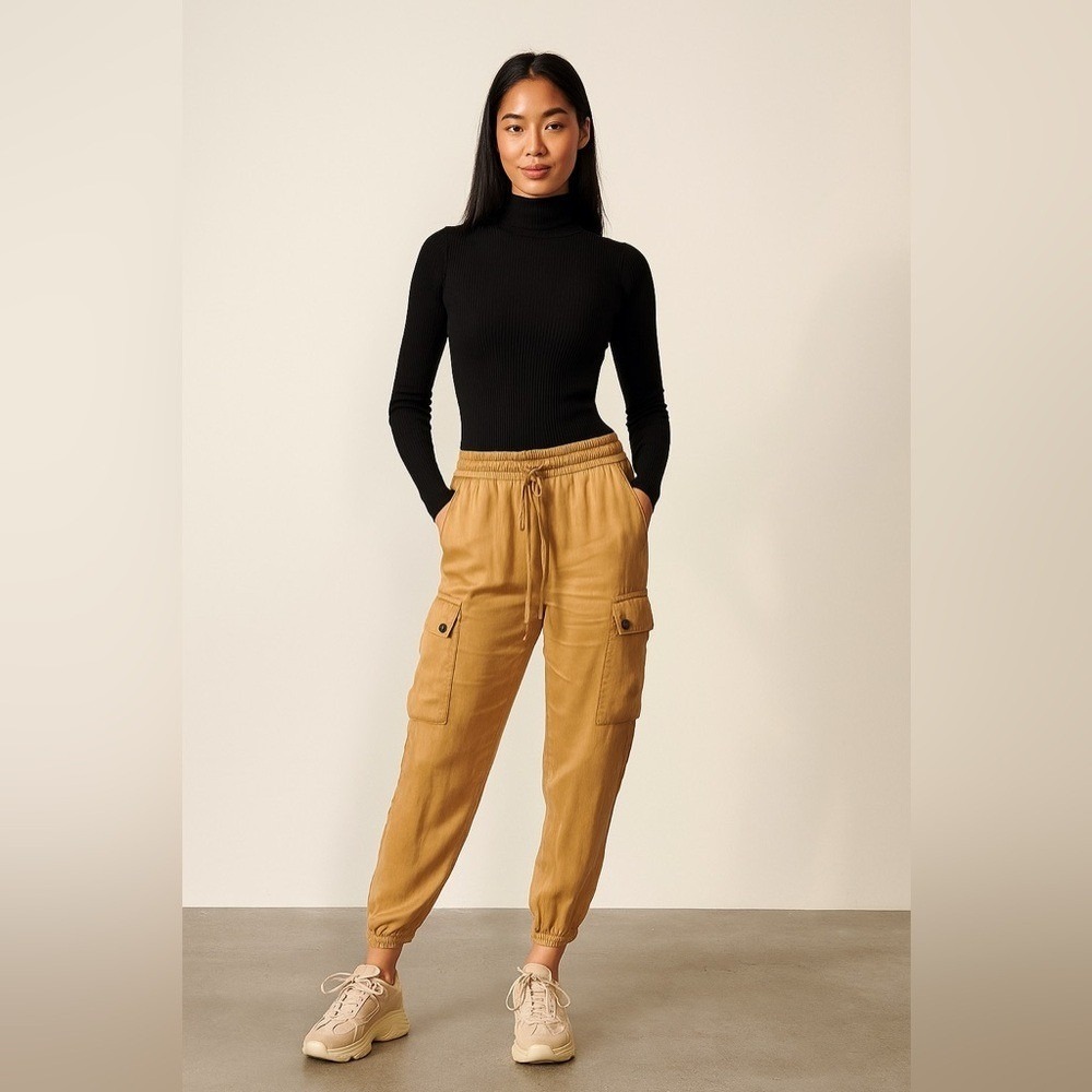 Zara Mustard Cargo Jogger Pants Drawstring Utility Casual Size 6